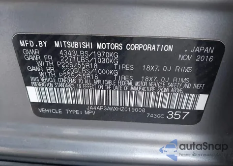 2017 Mitsubishi Outlander Sport 2.4 Se from USA, damaged, VIN JA4AR3AWXHZ019008